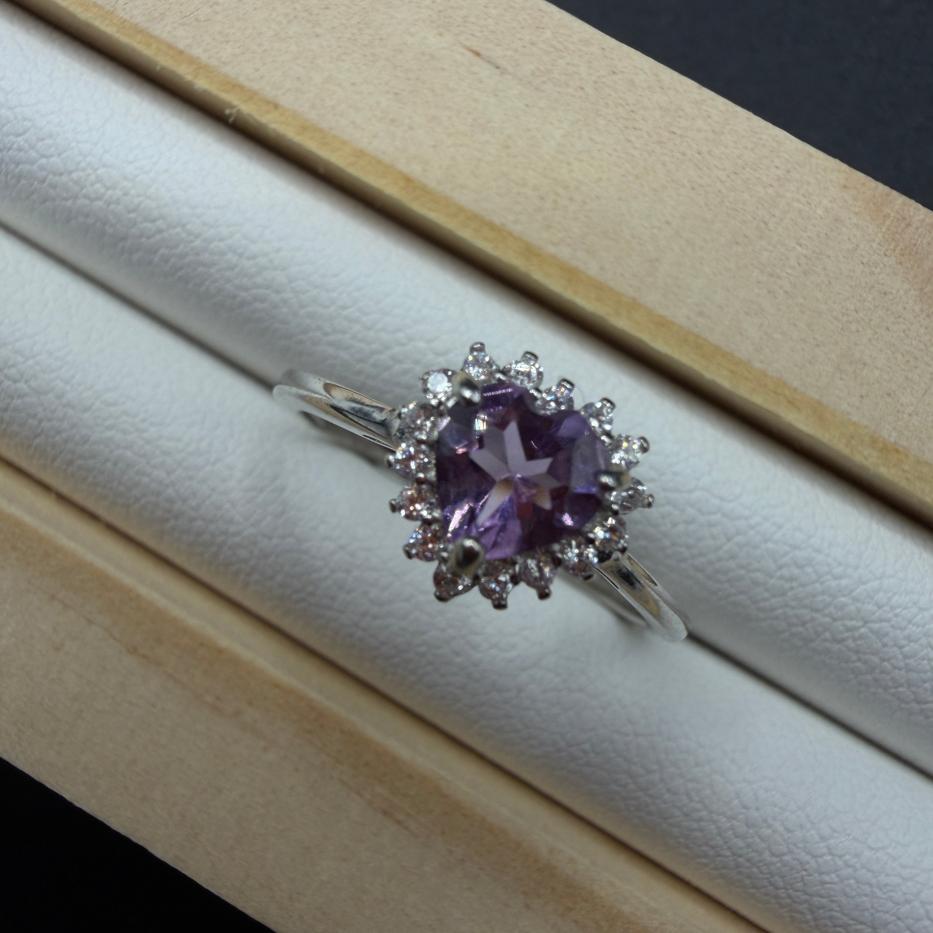 Amethyst Heart S925 Adjustable Ring