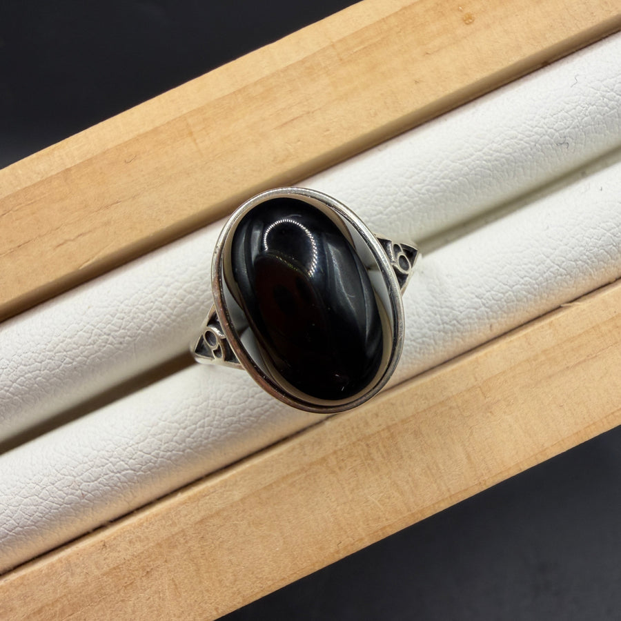 Black Agate S925 Adjustable Ring