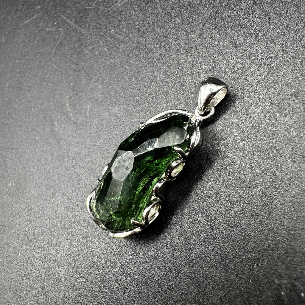 Large Moldavite Freeform S925 Certified Necklace