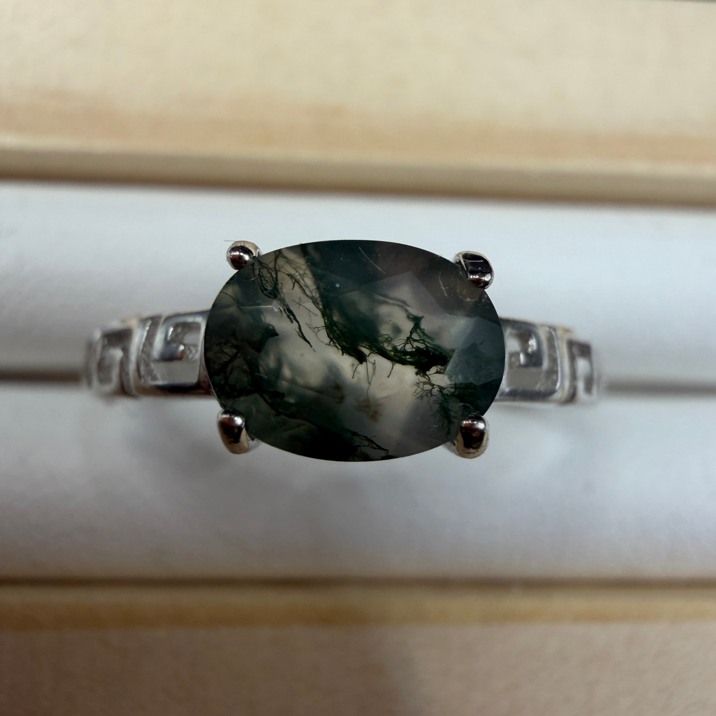 Moss Agate S925 Adjustable Ring