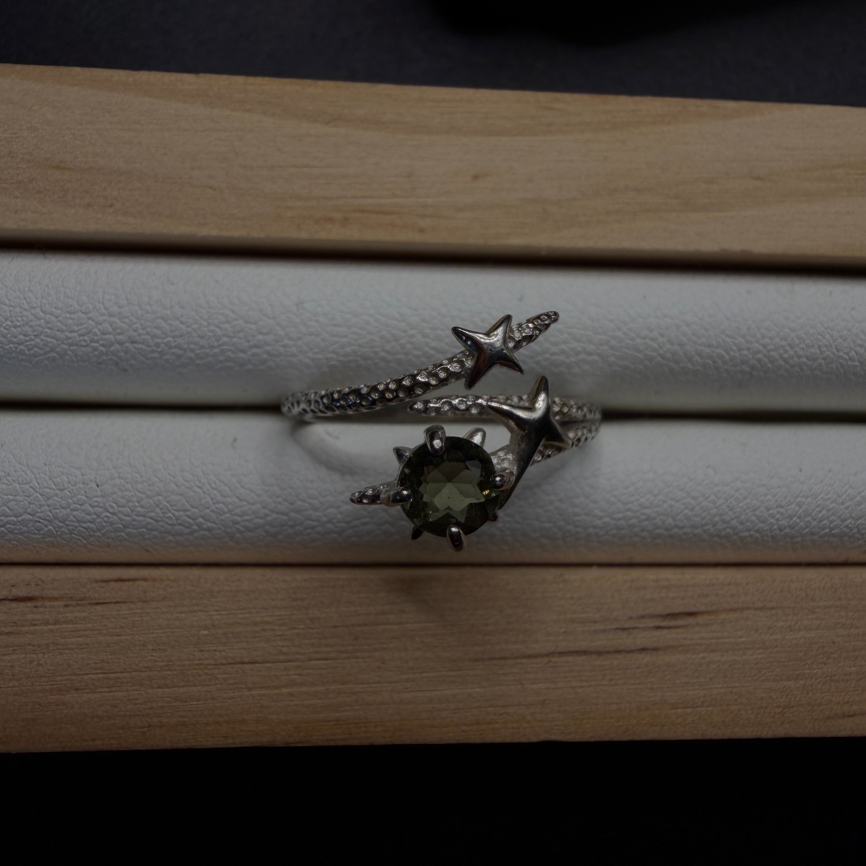 Moldavite Star S925 Certified Adjustable Ring