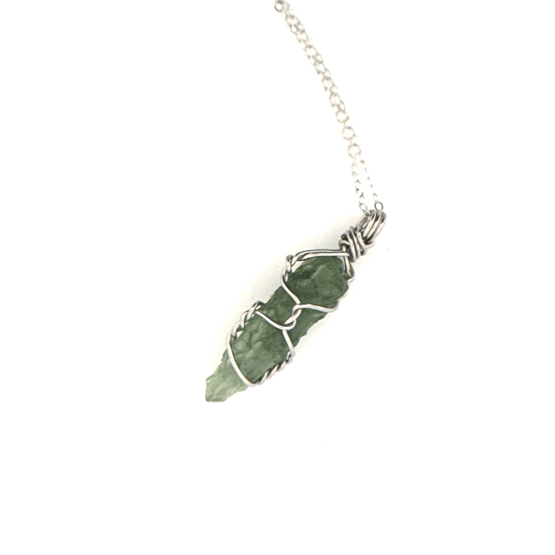 Moldavite Stainless Steel and S925 Handmade Necklace
