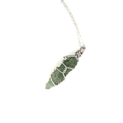 Moldavite Stainless Steel and S925 Handmade Necklace