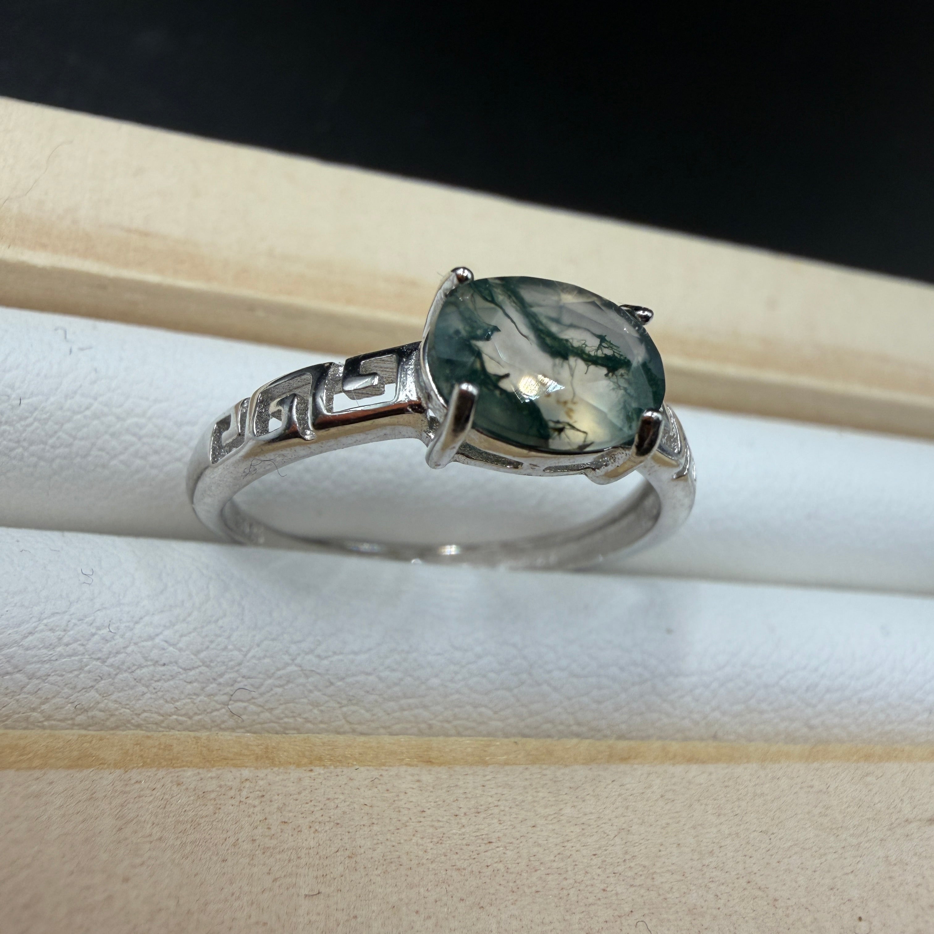 Moss Agate S925 Adjustable Ring