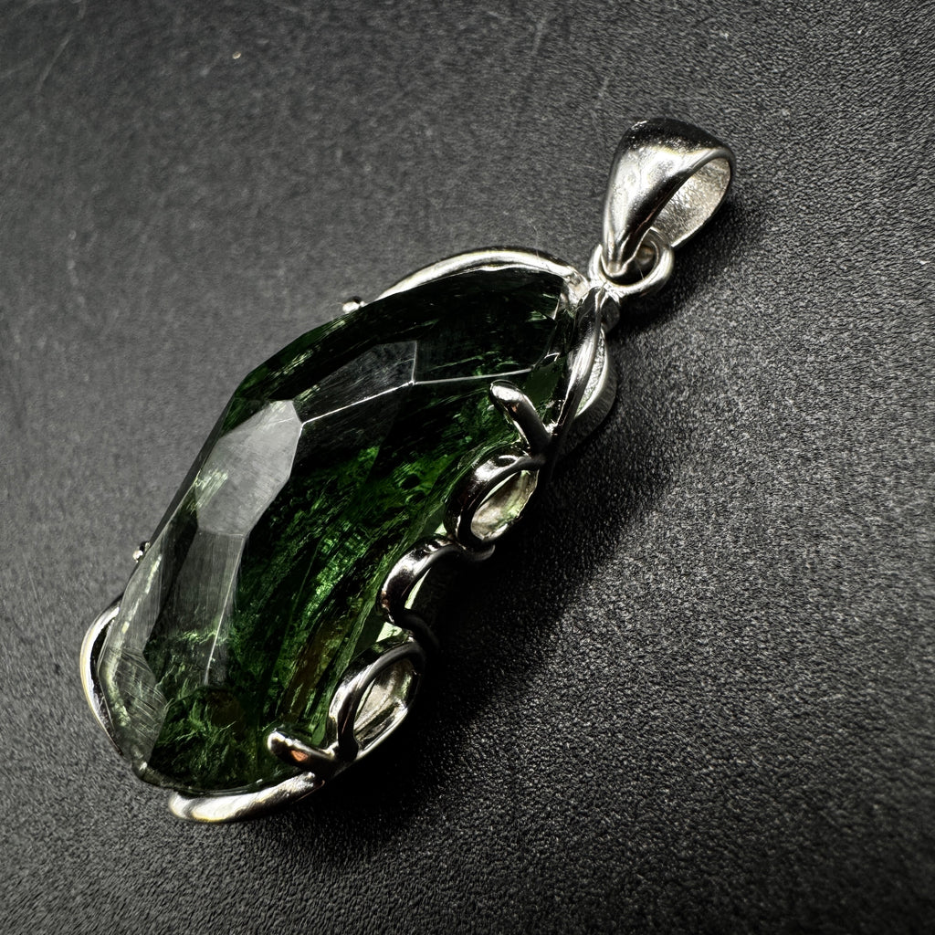 Large Moldavite Freeform S925 Certified Necklace