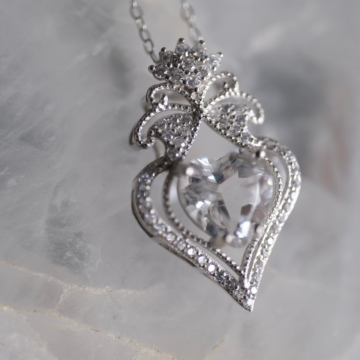 Clear Quartz Heart S925 Necklace