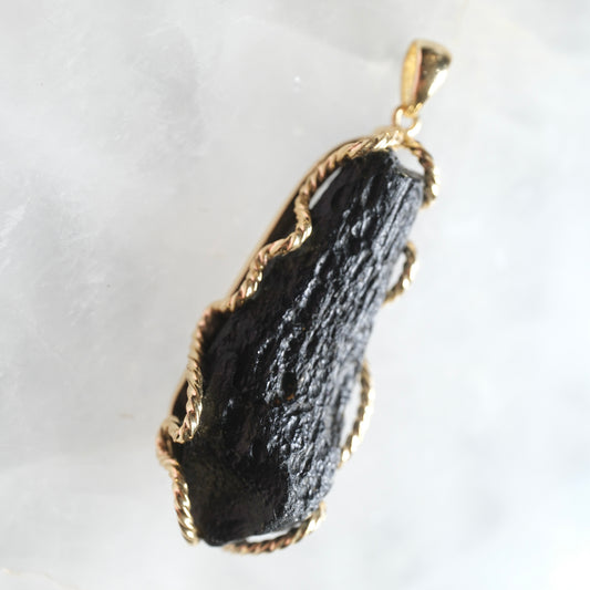 Raw Cintamani Stone Large Gold Necklace