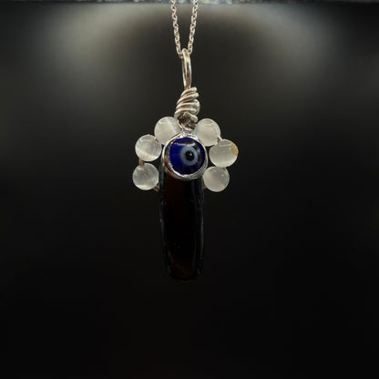 Protection Obsidian Selenite and Evil Eye Handmade S925 Necklace