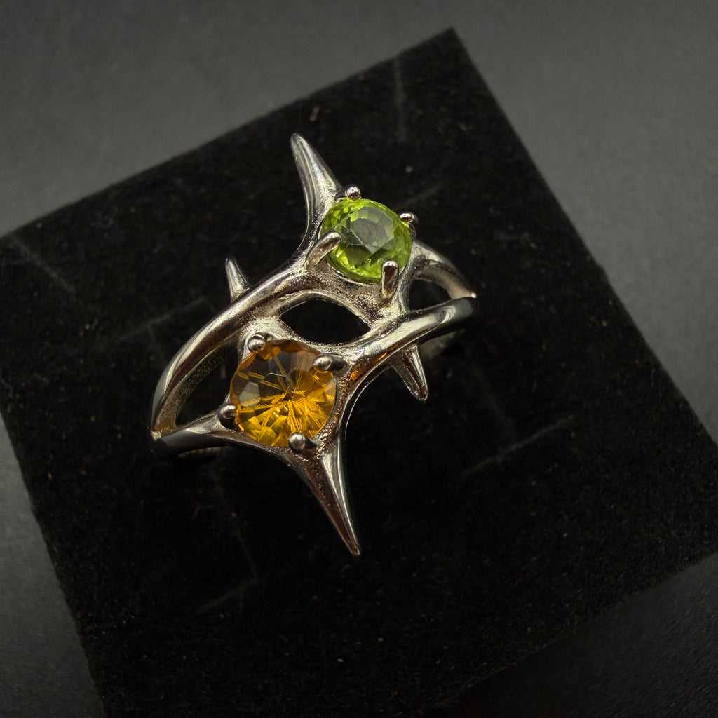 Peridot and Citrine Star S925 Certified Adjustable Ring