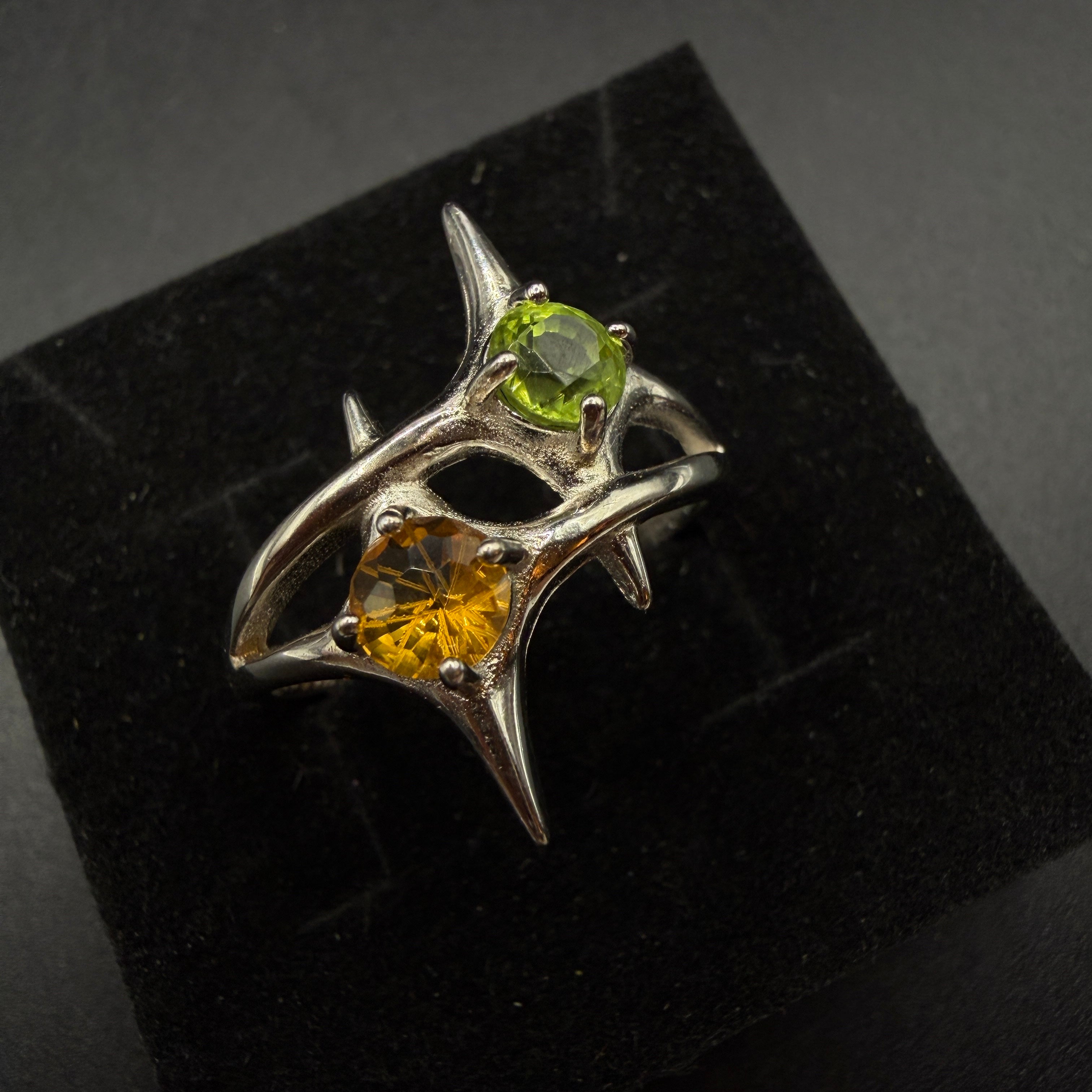 Peridot and Citrine Star S925 Certified Adjustable Ring