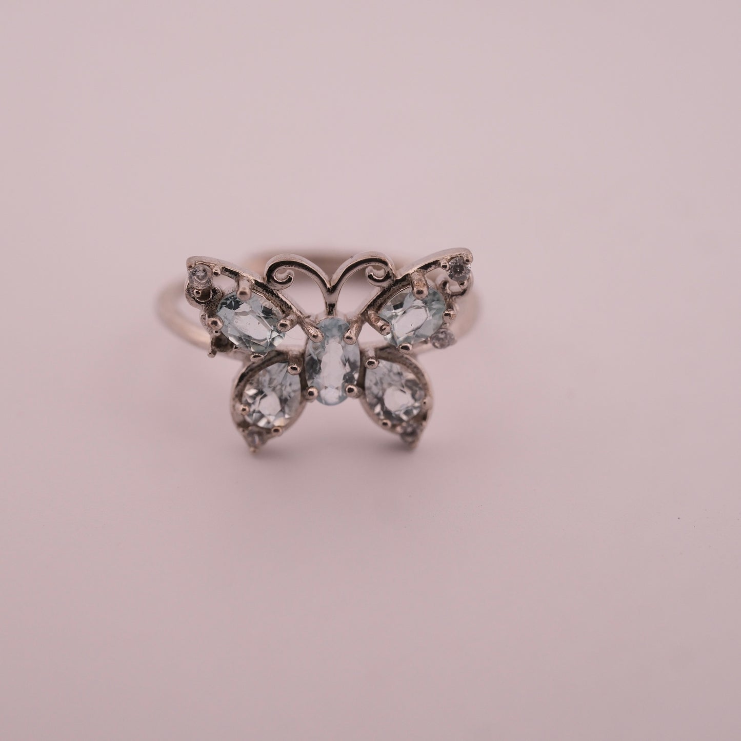 Aquamarine Butterfly S925 Adjustable Ring