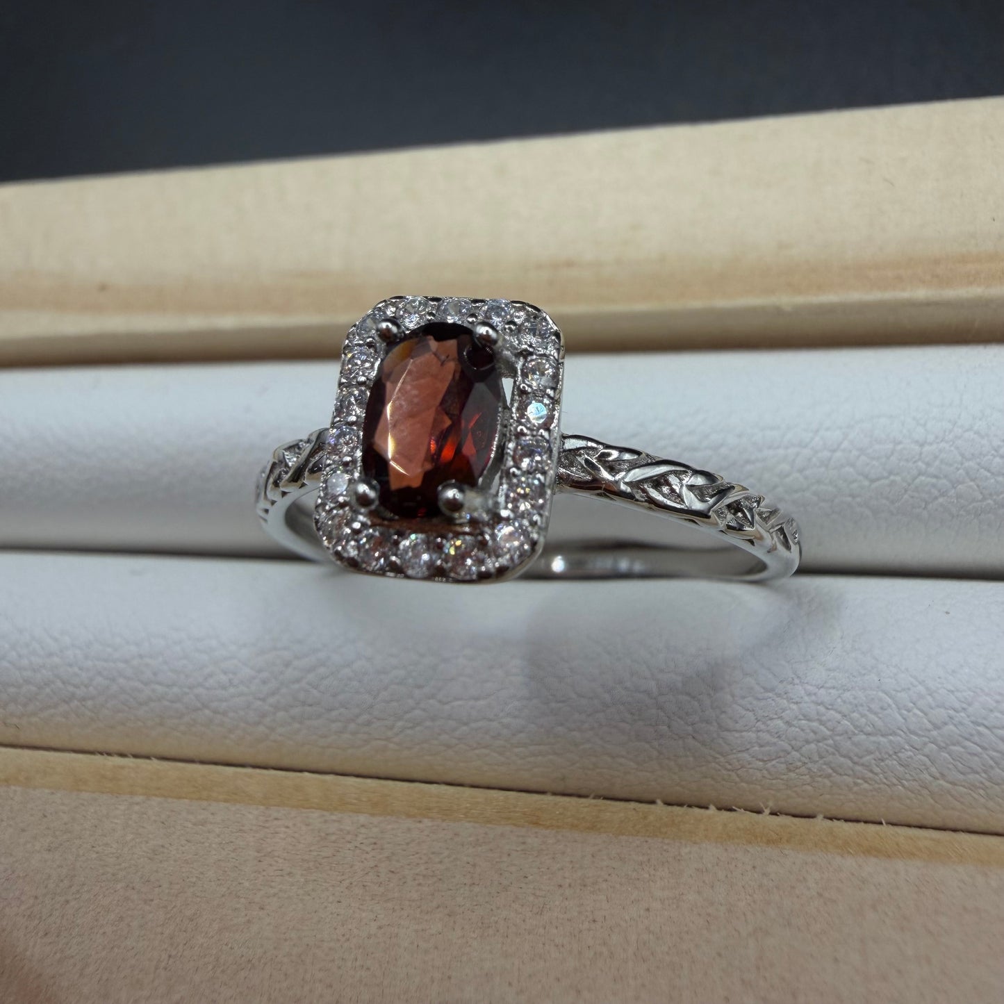 Garnet Heart S925 Adjustable Ring