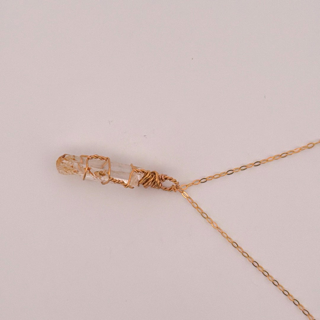 Lemurian Mango Quartz Gold Handmade Necklace on S925 Chain