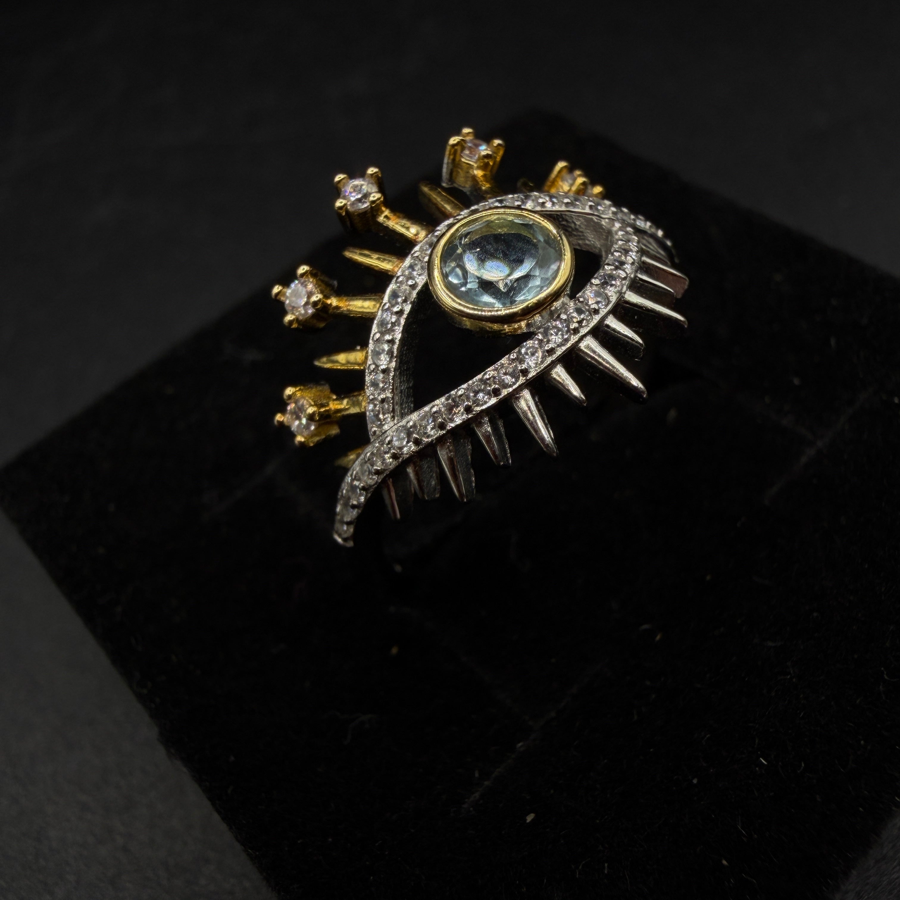 Blue Topaz Eye S925 Certified Adjustable Ring