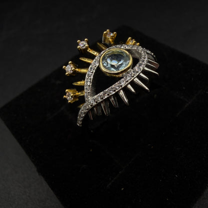 Blue Topaz Eye S925 Certified Adjustable Ring