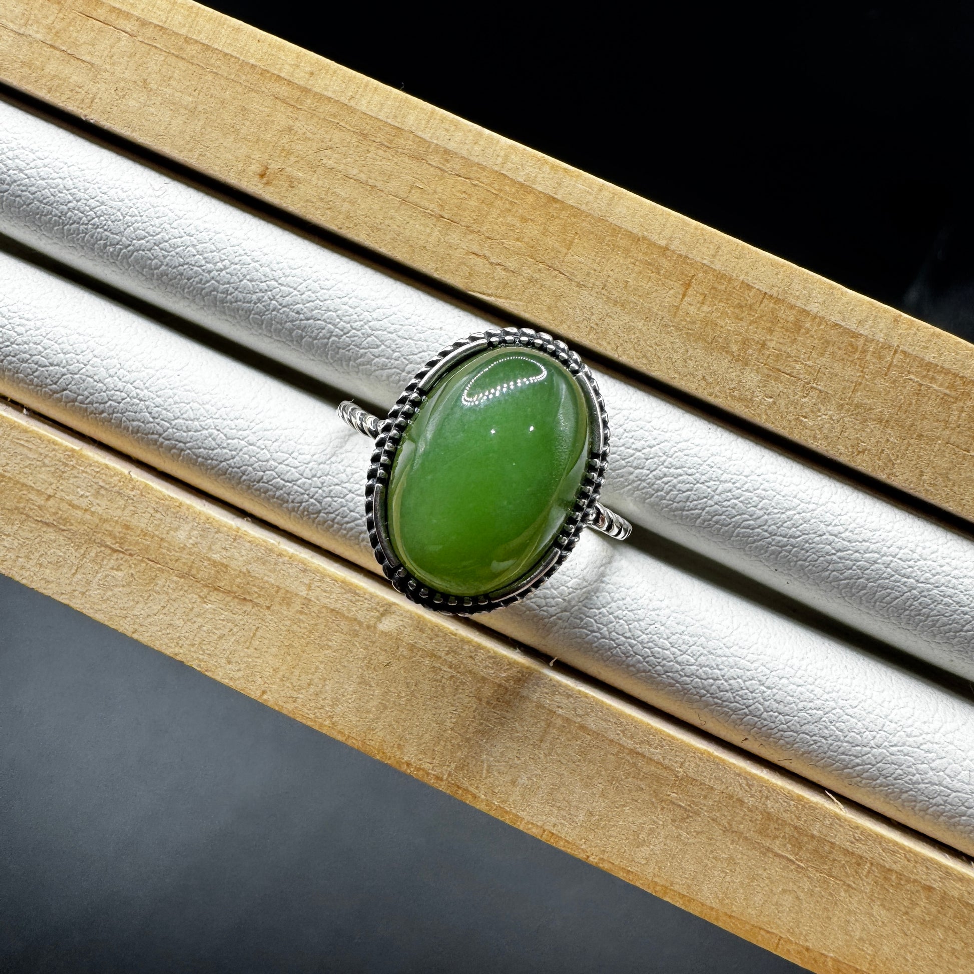 Green Jade S925 Adjustable Ring