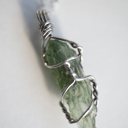 Moldavite Stainless Steel and S925 Handmade Necklace