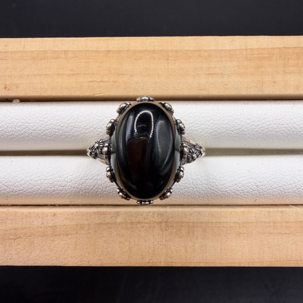 Black Agate S925 Adjustable Ring