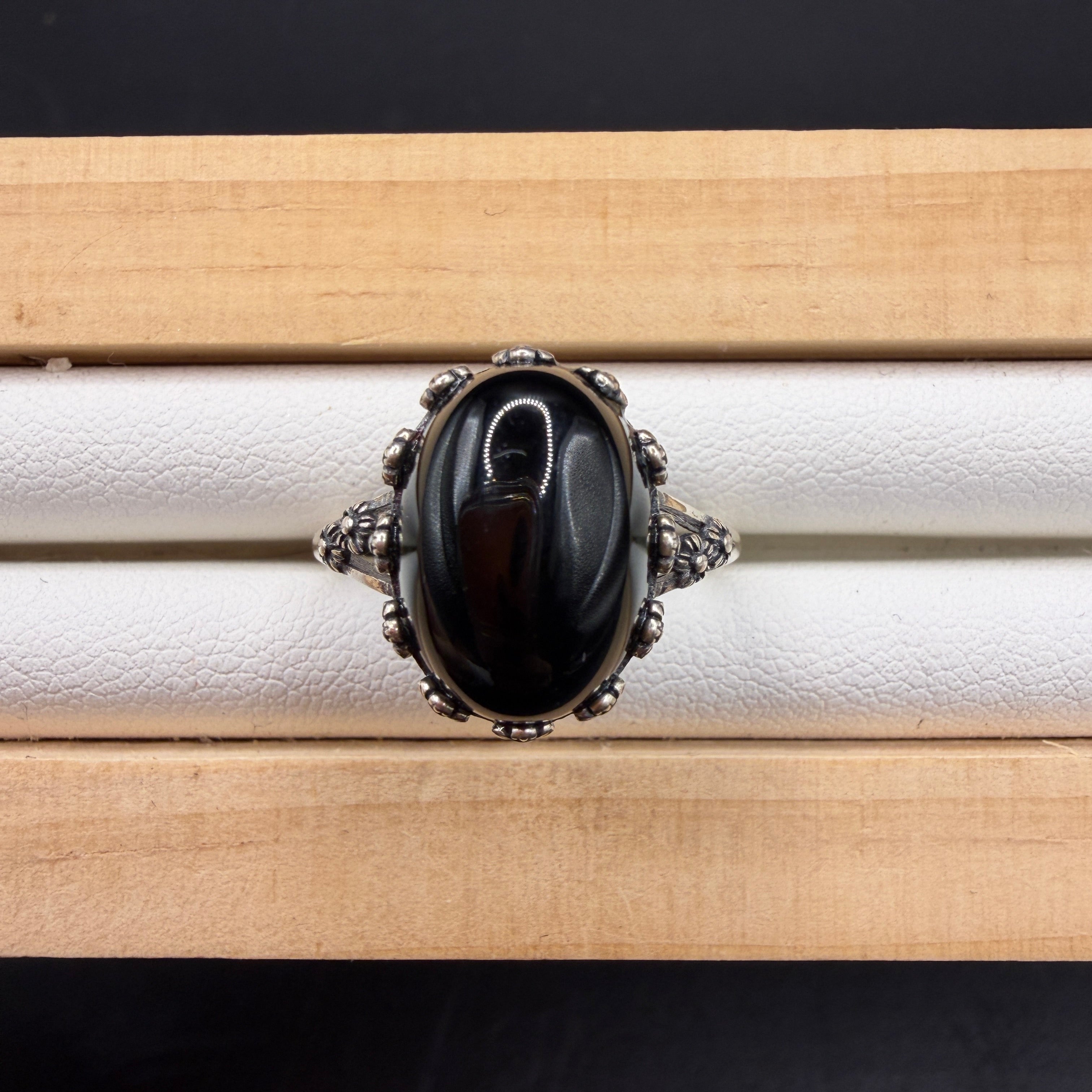 Black Agate S925 Adjustable Ring