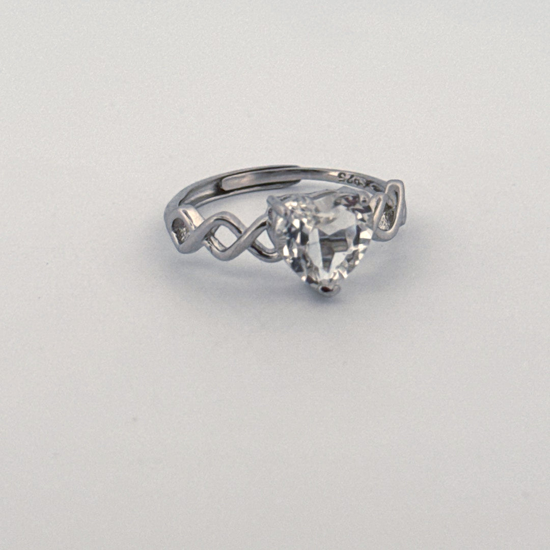 Clear Quartz Heart S925 Adjustable Ring