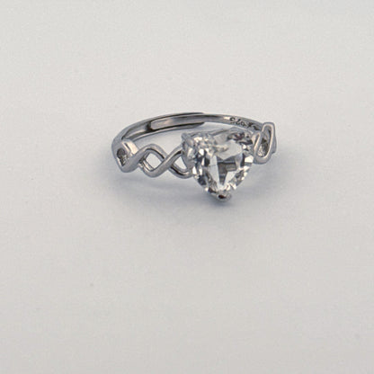 Clear Quartz Heart S925 Adjustable Ring