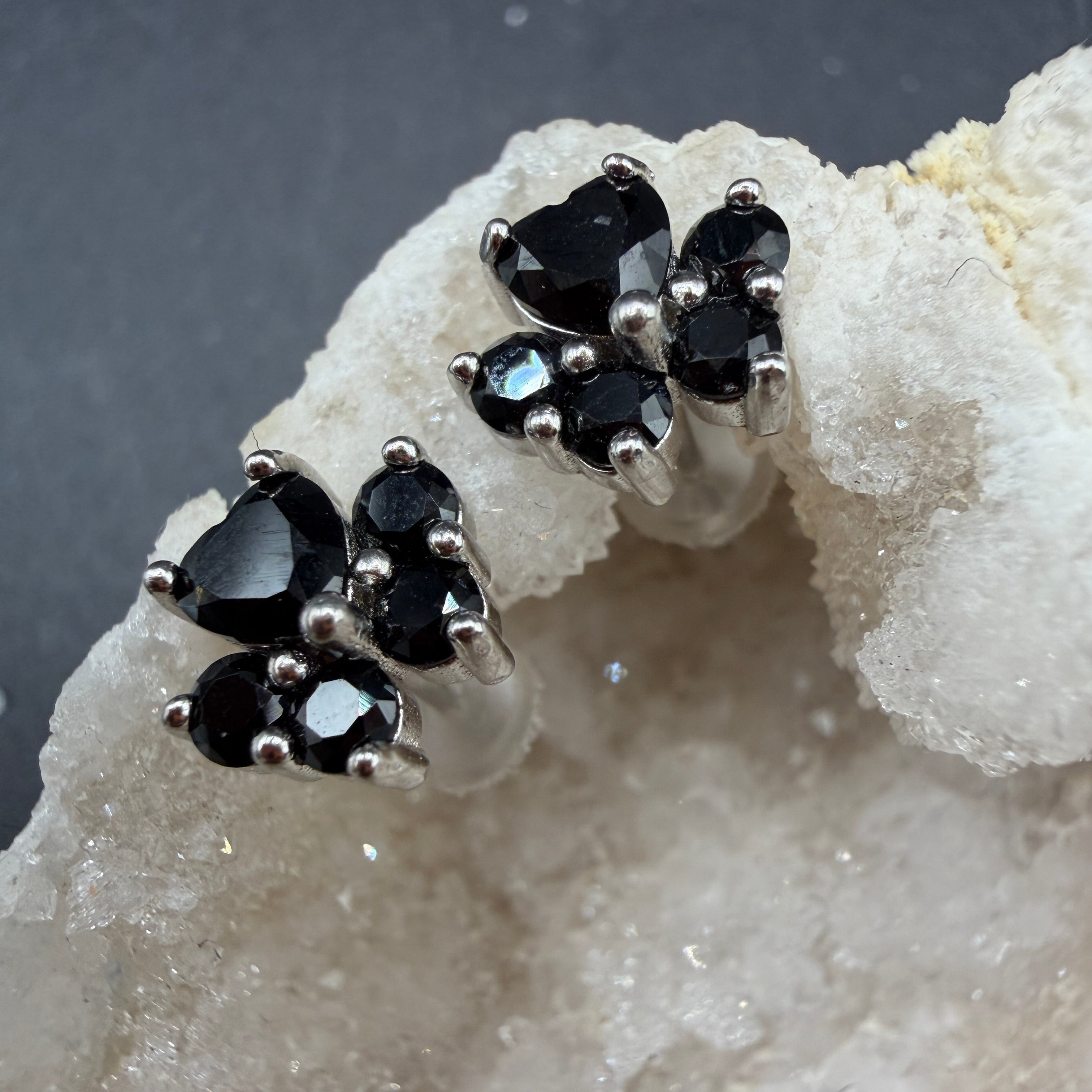 Black Spinel Paw S925 Earrings