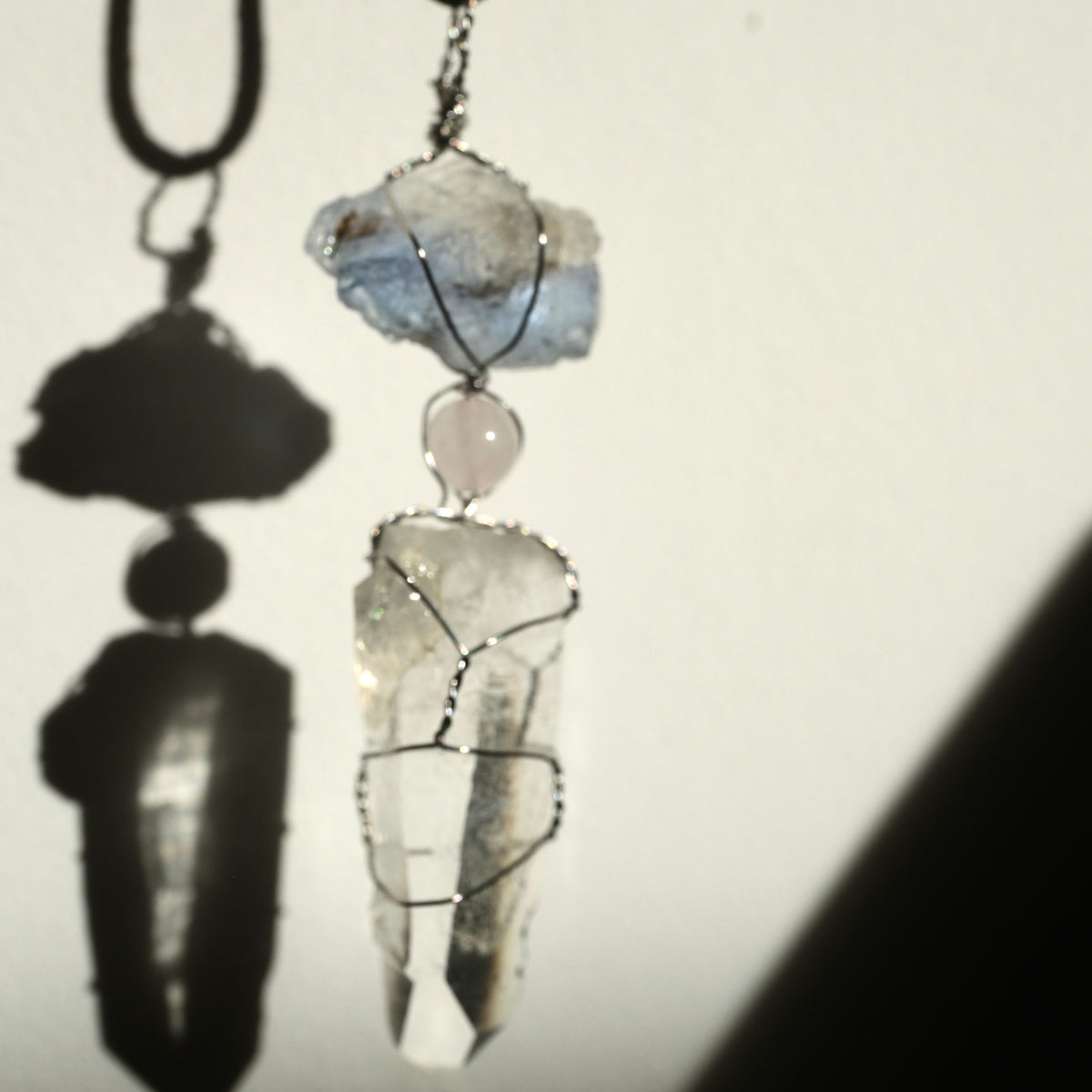 Handmade Lemurian Rose Quartz Blue Fluorite Necklace