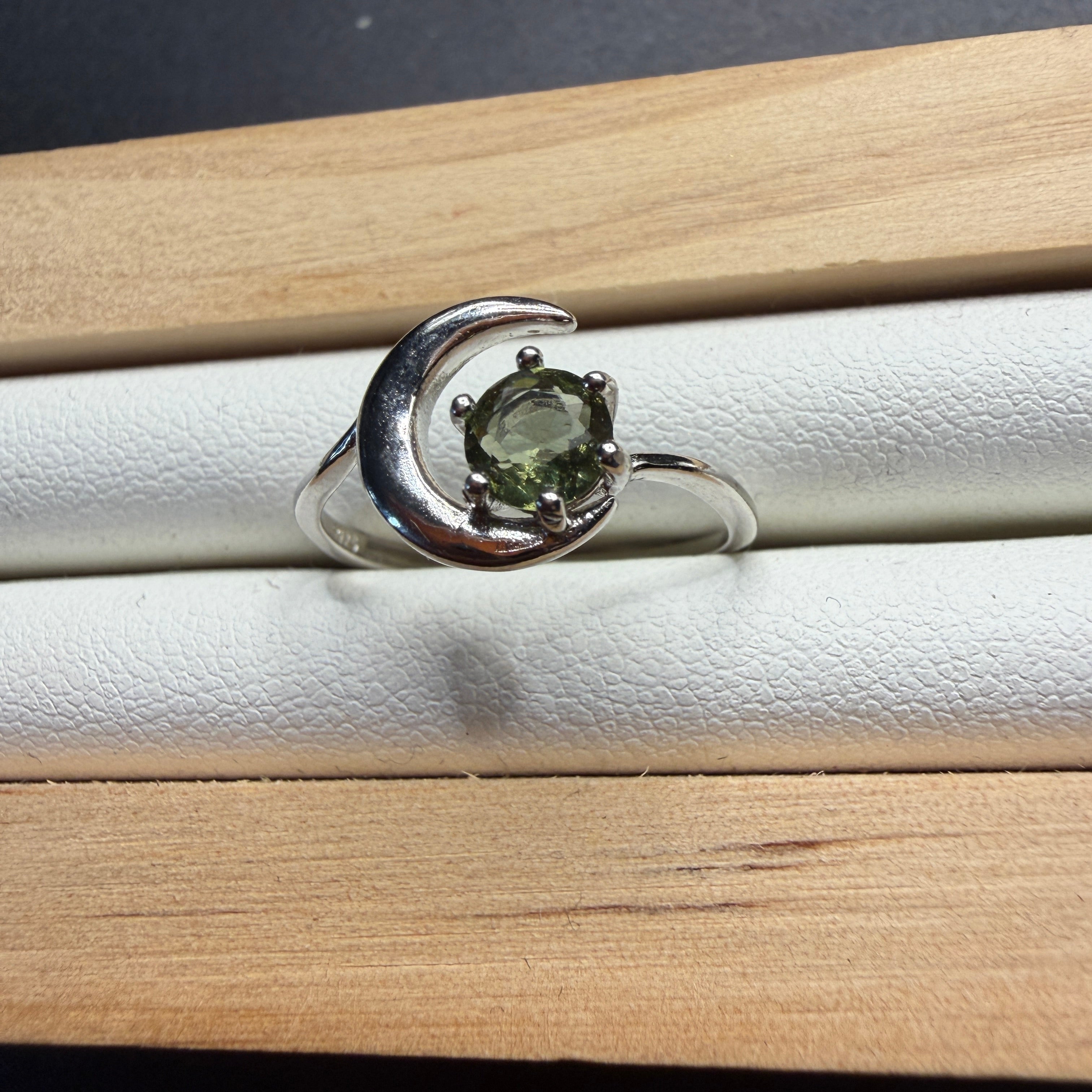 Moldavite Moon S925 Certified Adjustable Ring
