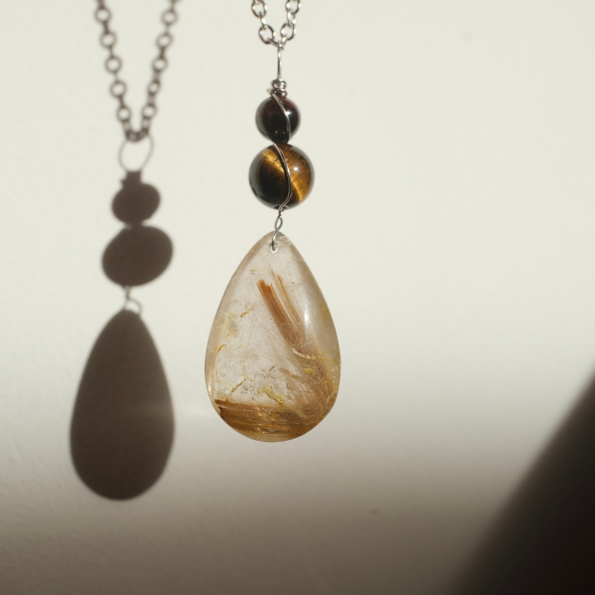 Handmade Golden Rutile Tigers Eye and Garnet Necklace