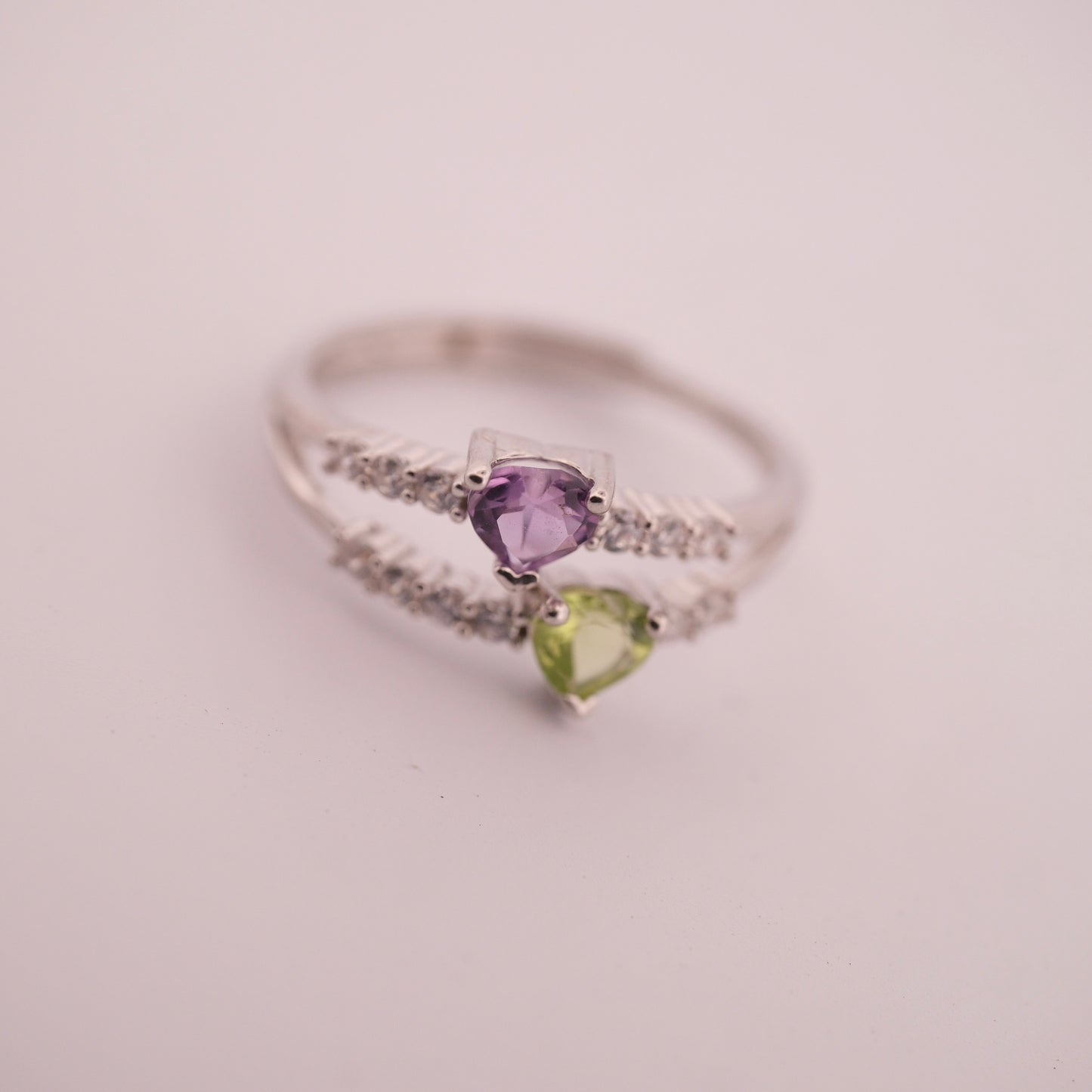 Amethyst and Peridot S925 Adjustable Ring