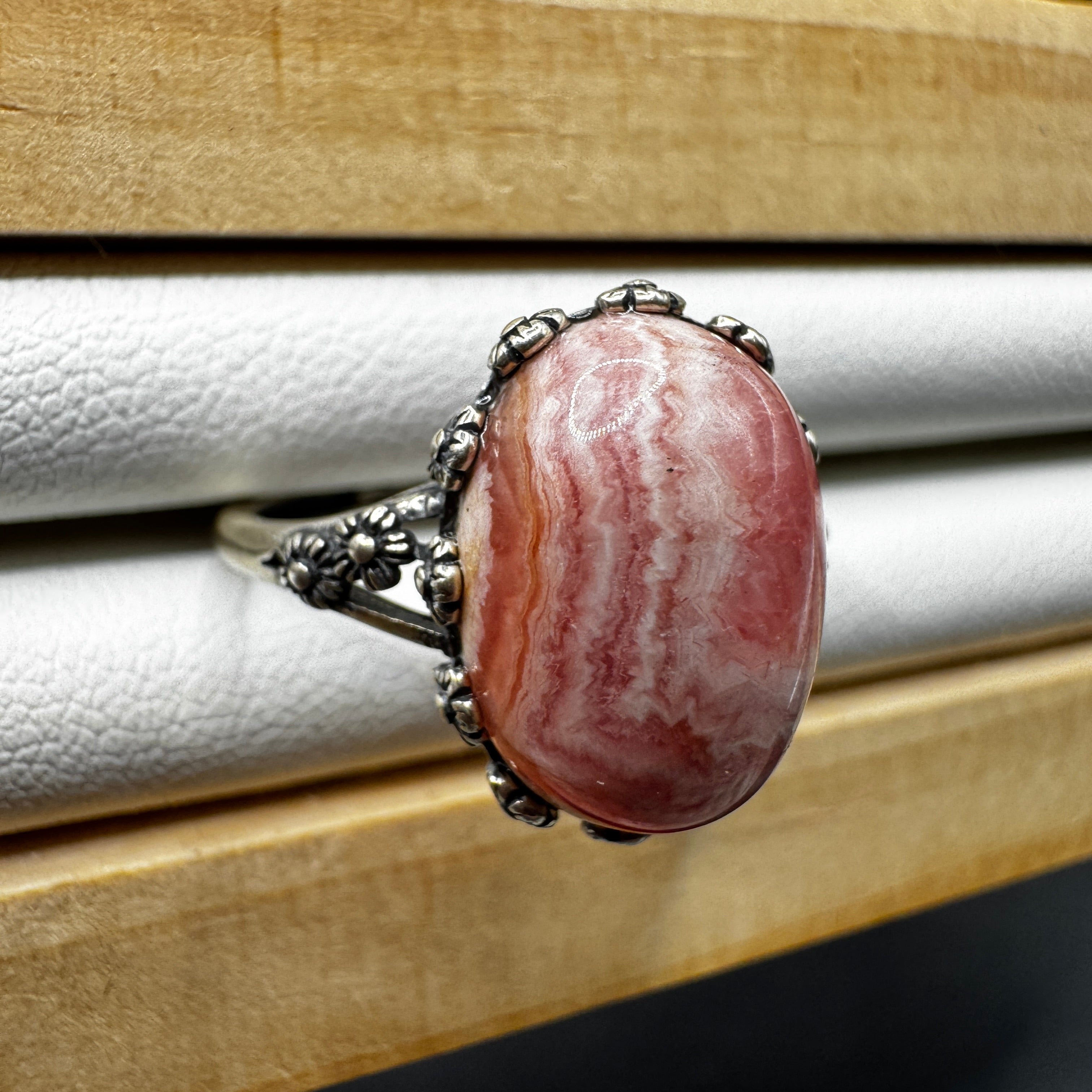 Rhodochrosite S925 Adjustable Ring