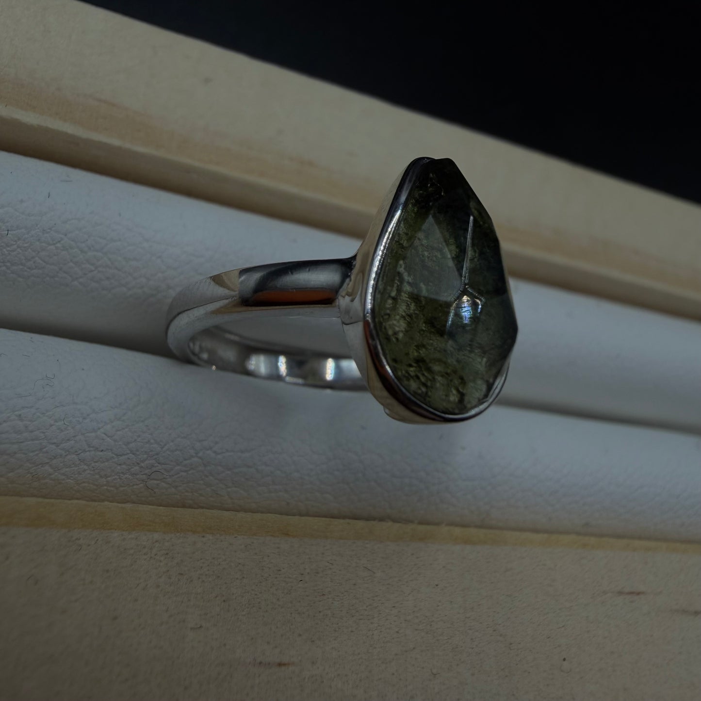 Moldavite S925 Adjustable Certified Ring