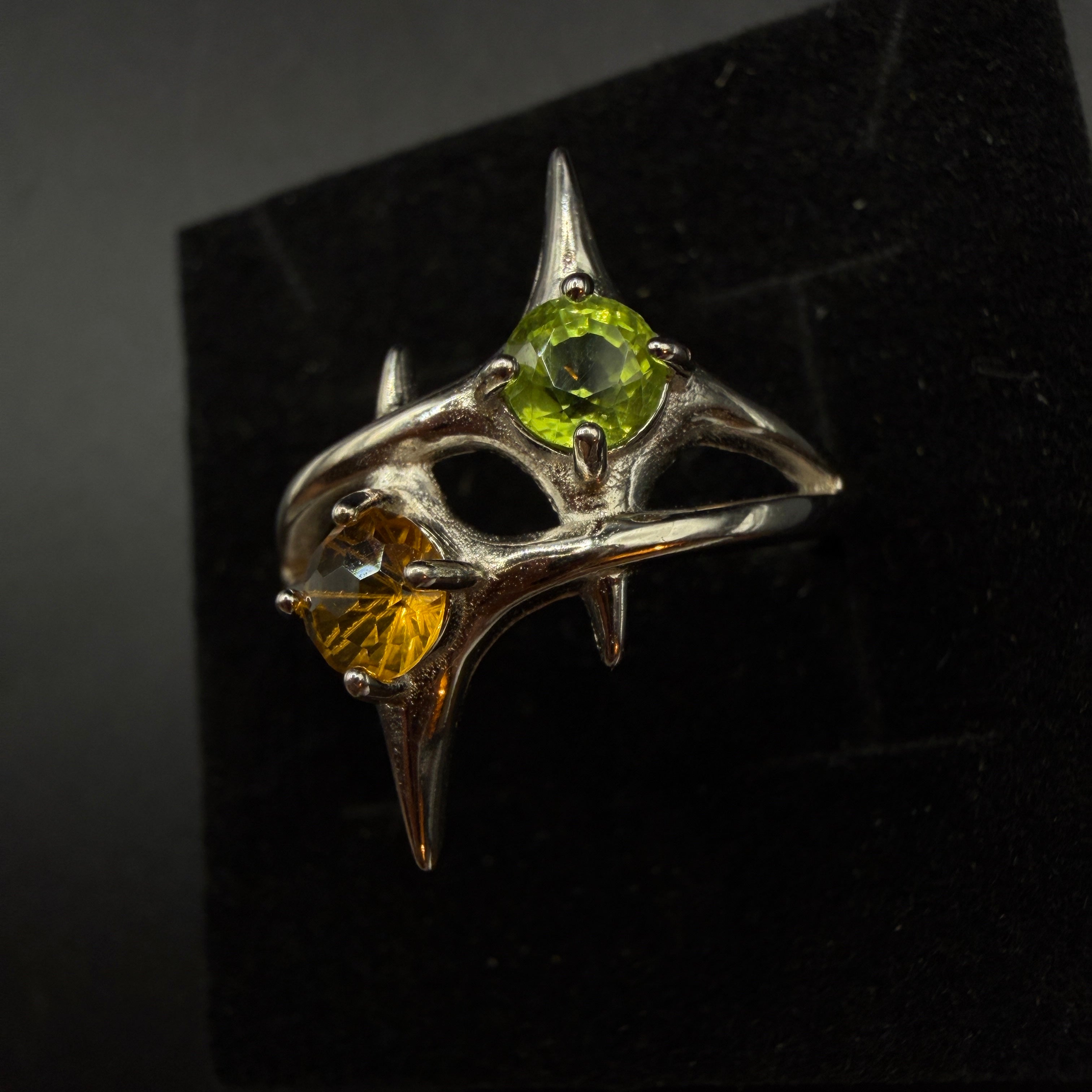Peridot and Citrine Star S925 Certified Adjustable Ring