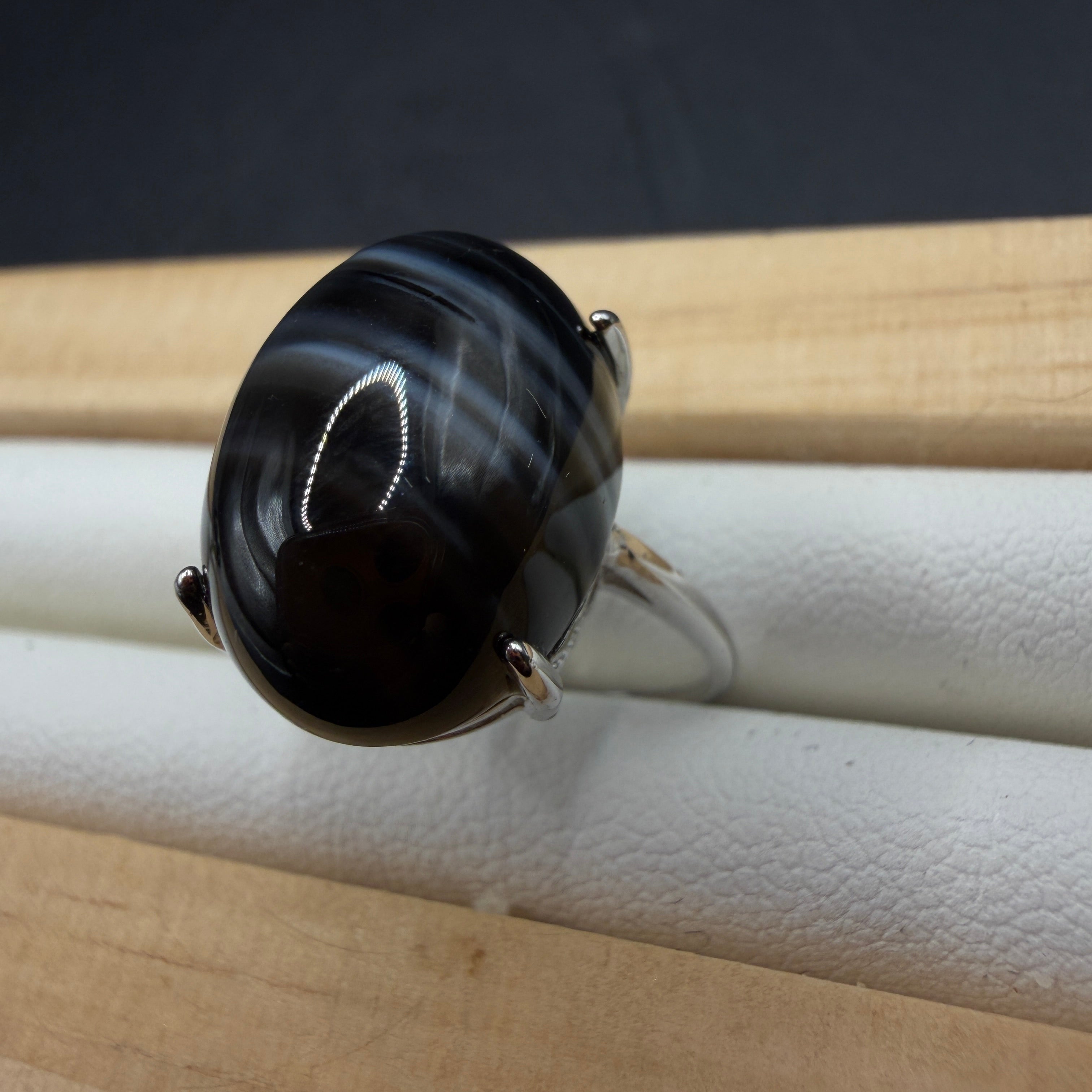 Black Onyx S925 Adjustable Ring