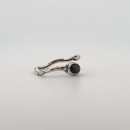 Silver Sheen Obsidian Snake S925 Adjustable Ring