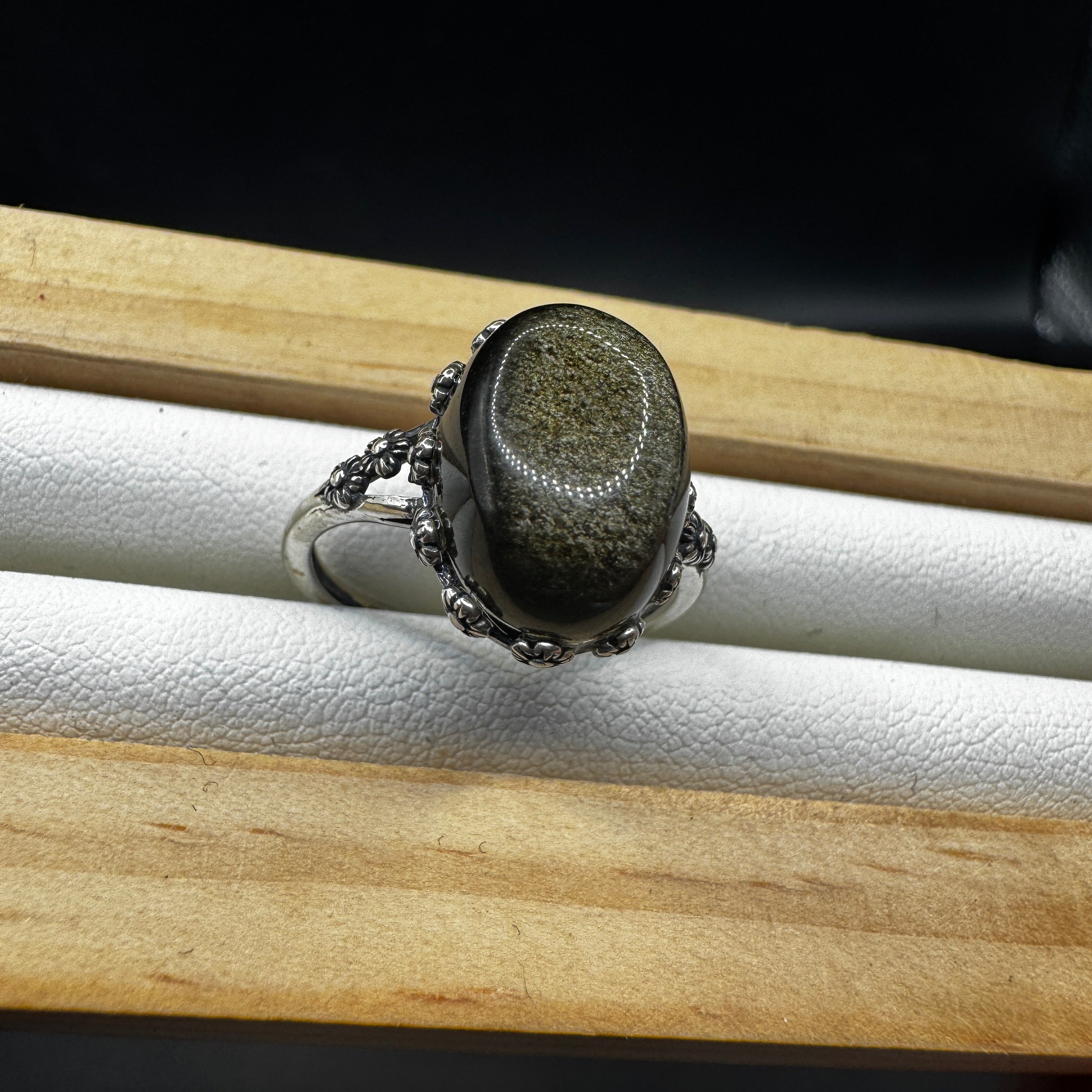 Golden Sheen Obsidian S925 Adjustable Ring