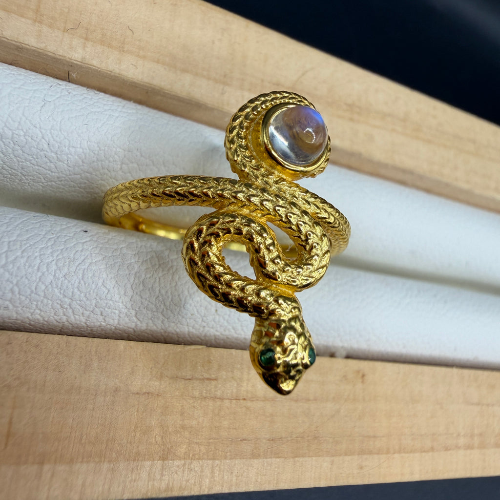 Moonstone Snake S925 Adjustable Gold Played Ring