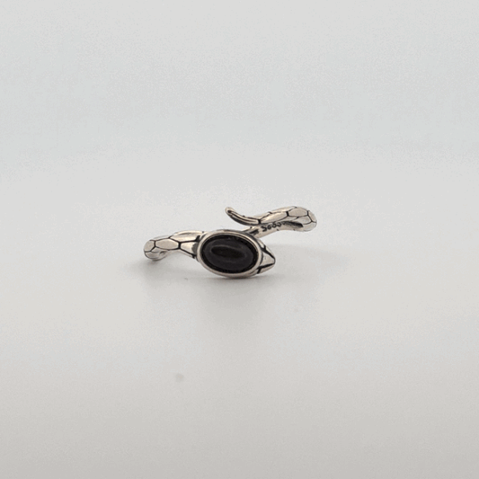 Silver Sheen Obsidian Snake S925 Adjustable Ring