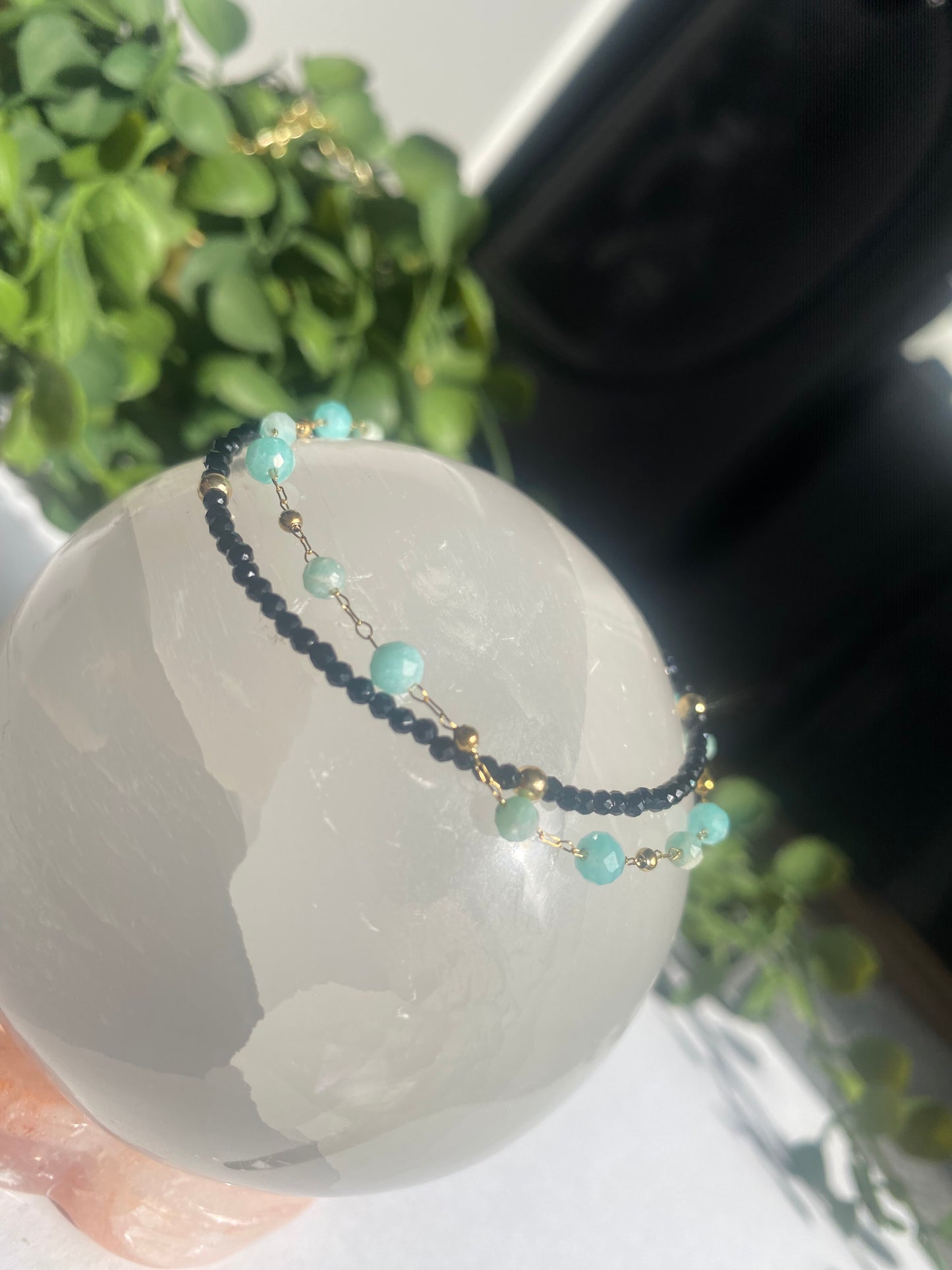 Black Tourmaline and Amazonite Anklet