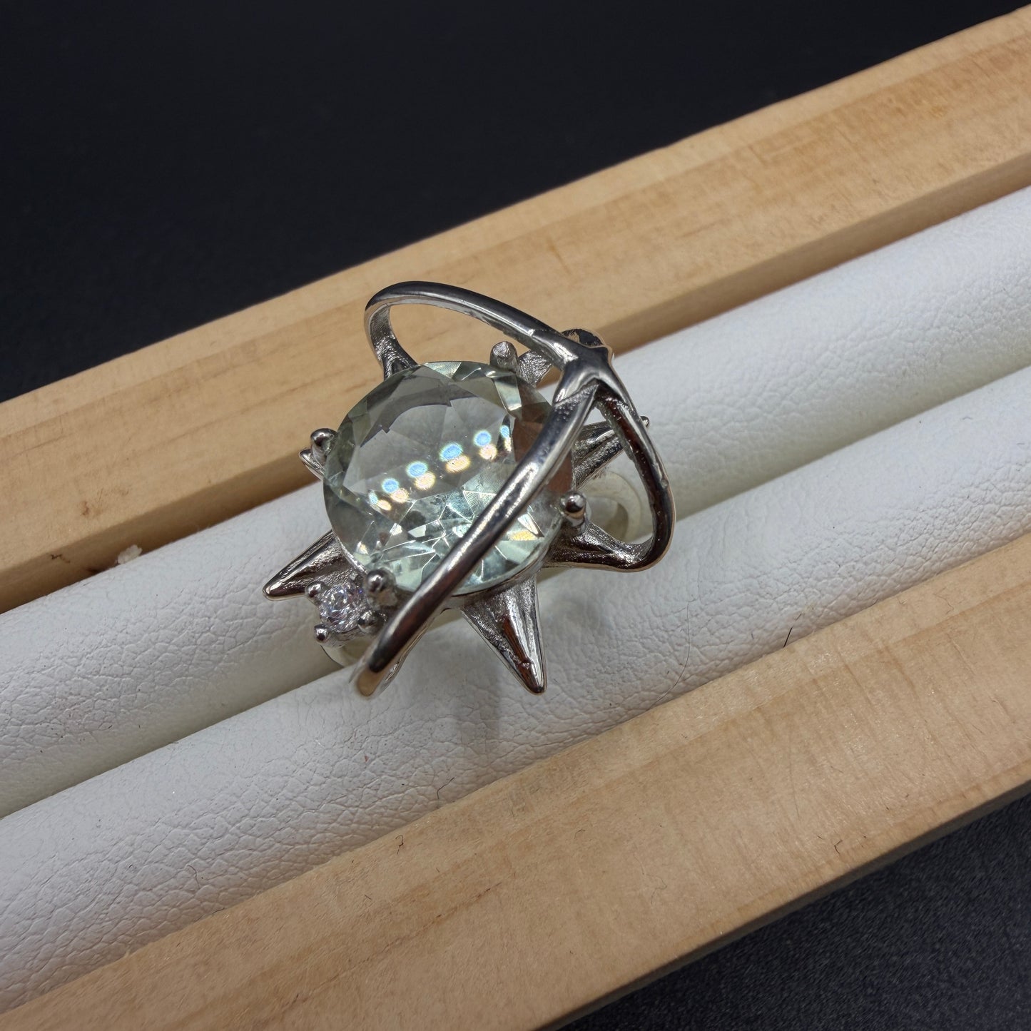 Green Quartz S925 Adjustable Ring