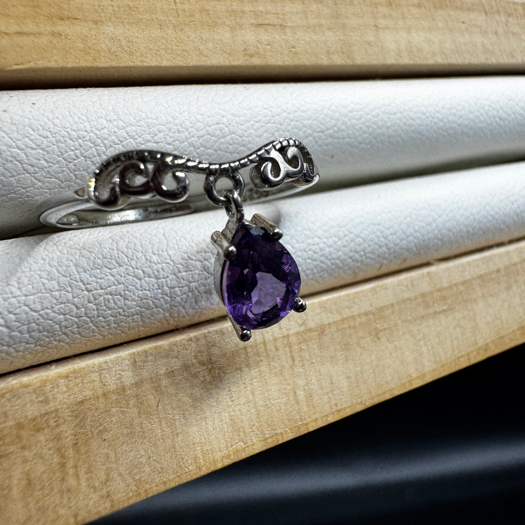 Amethyst Drop S925 Adjustable Ring