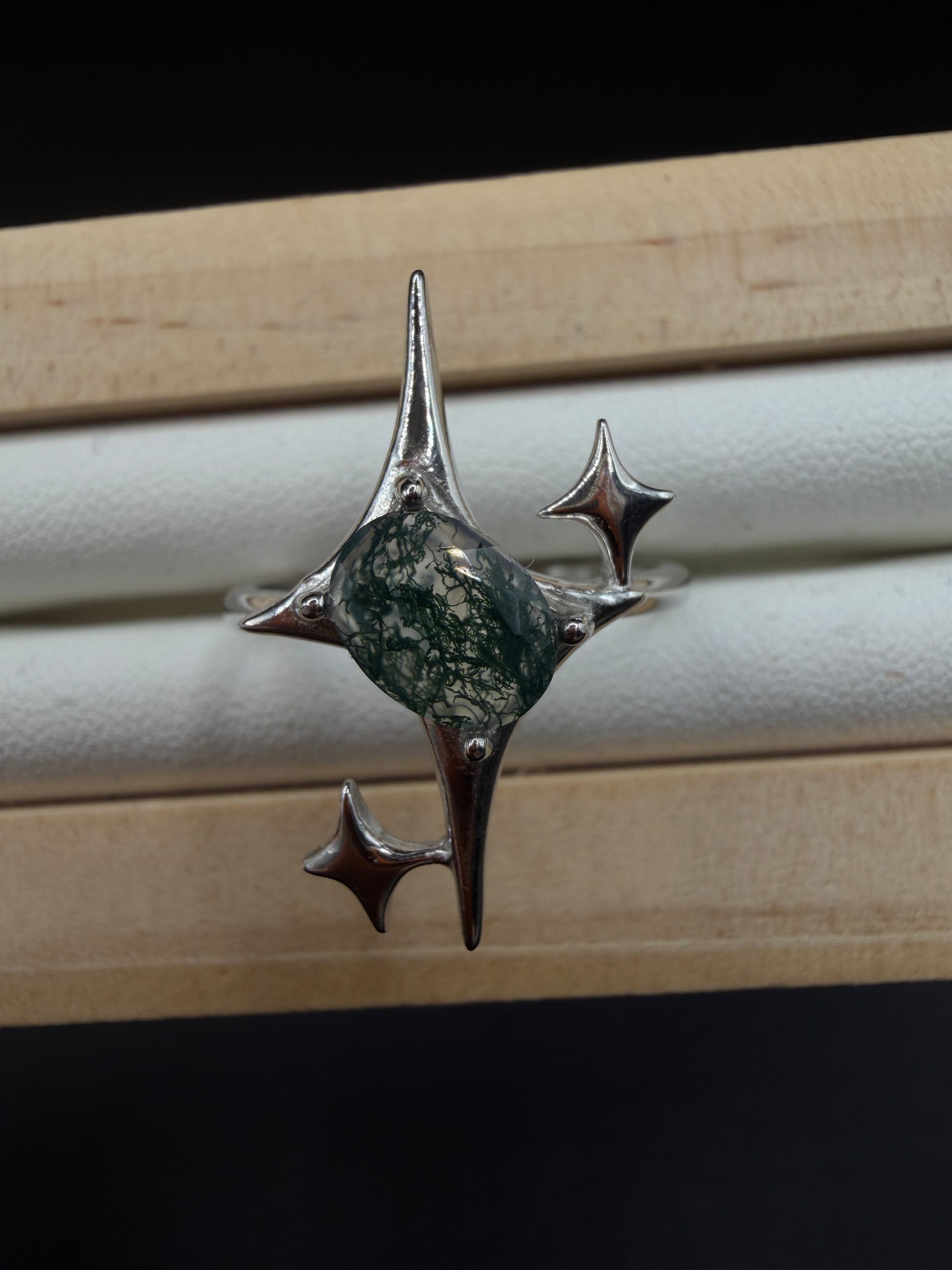 Moss Agate Signature Star Ring