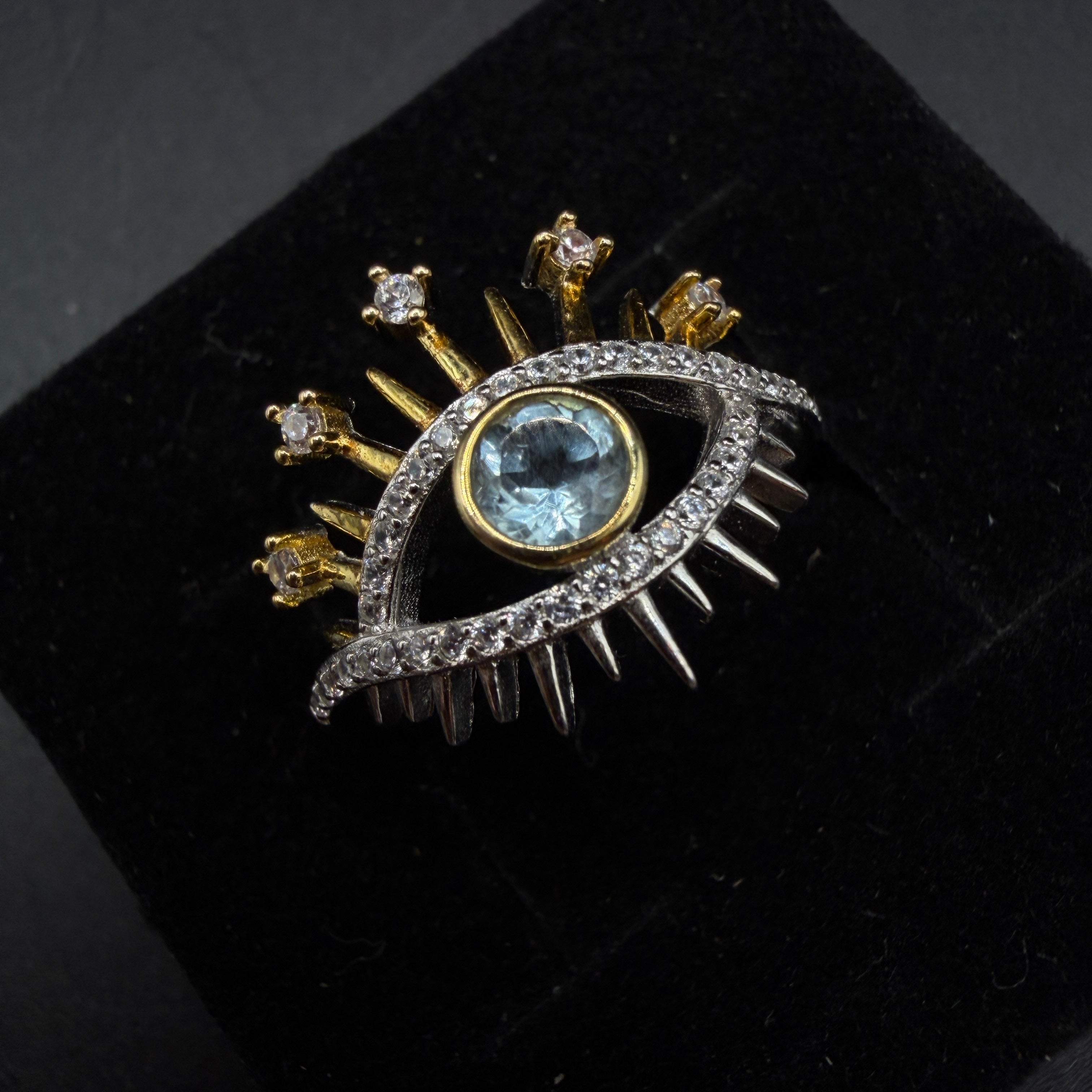 Blue Topaz Eye S925 Certified Adjustable Ring