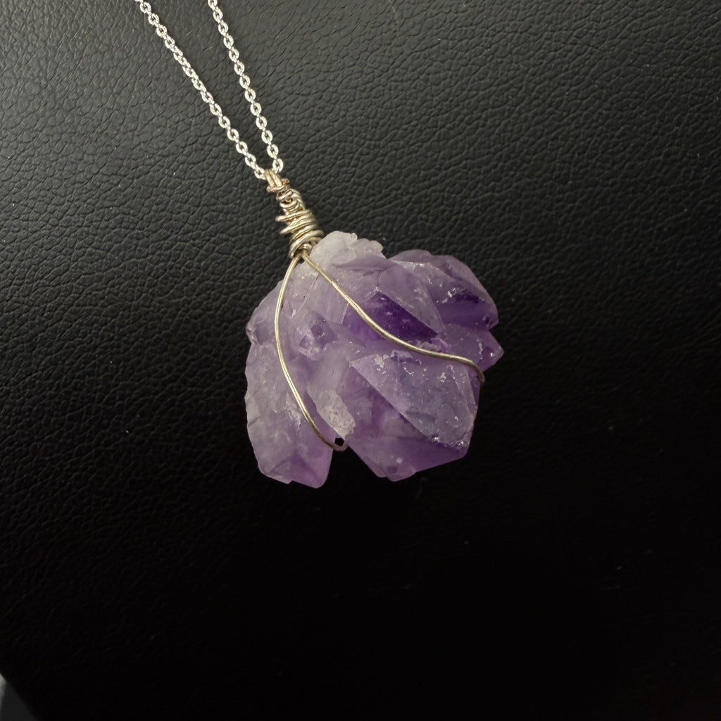 Hand Wrapped S925 Amethyst Cluster Necklace
