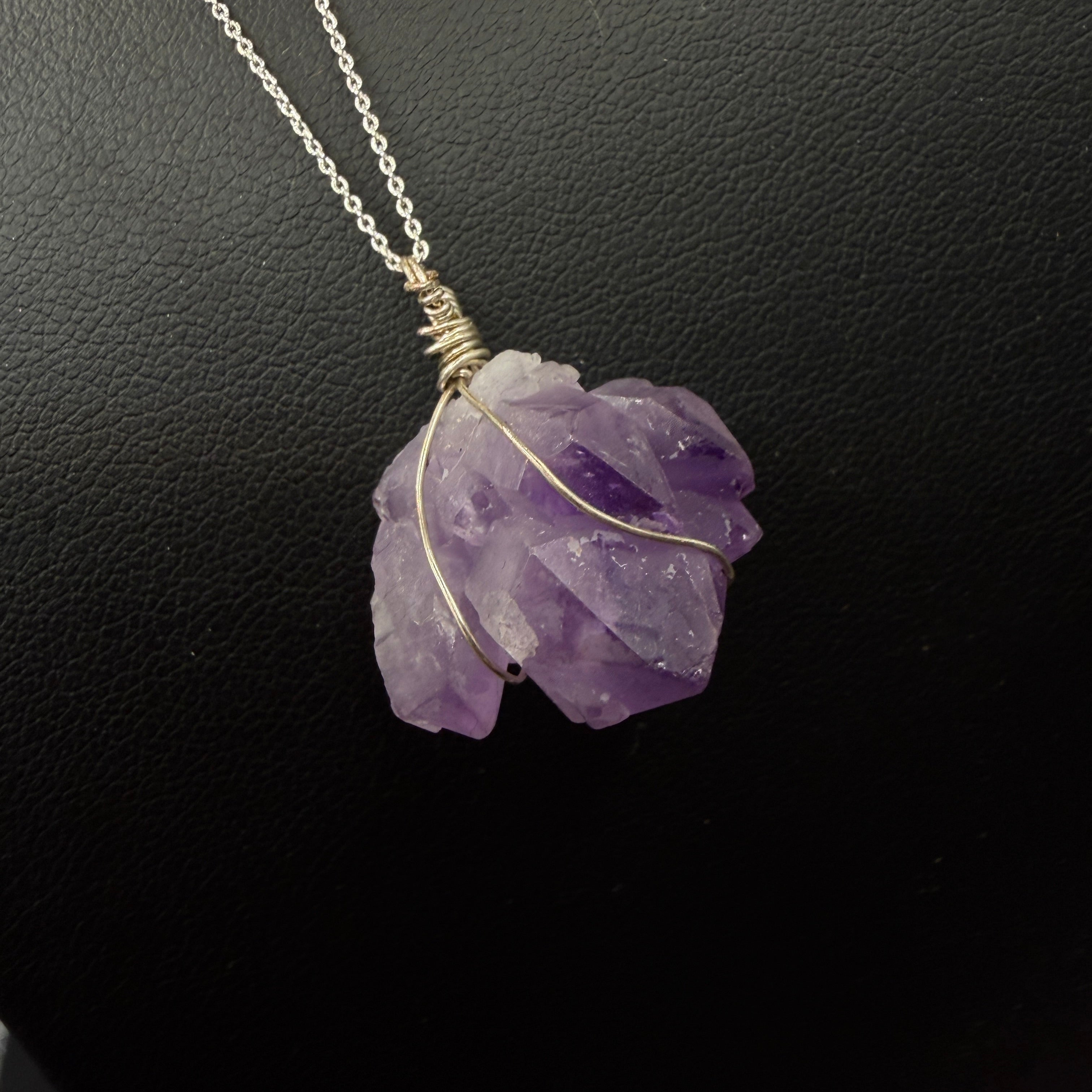 Hand Wrapped S925 Amethyst Cluster Necklace