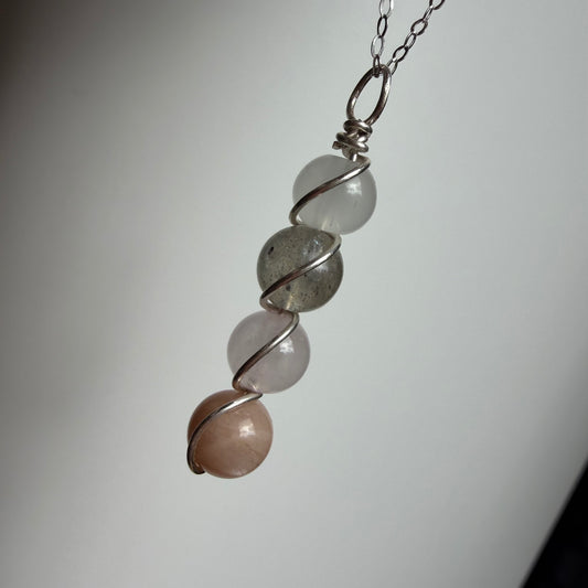 Divine Feminine Moonstone Labradorite Rose Quartz and Peach Moonstone Handmade Necklace