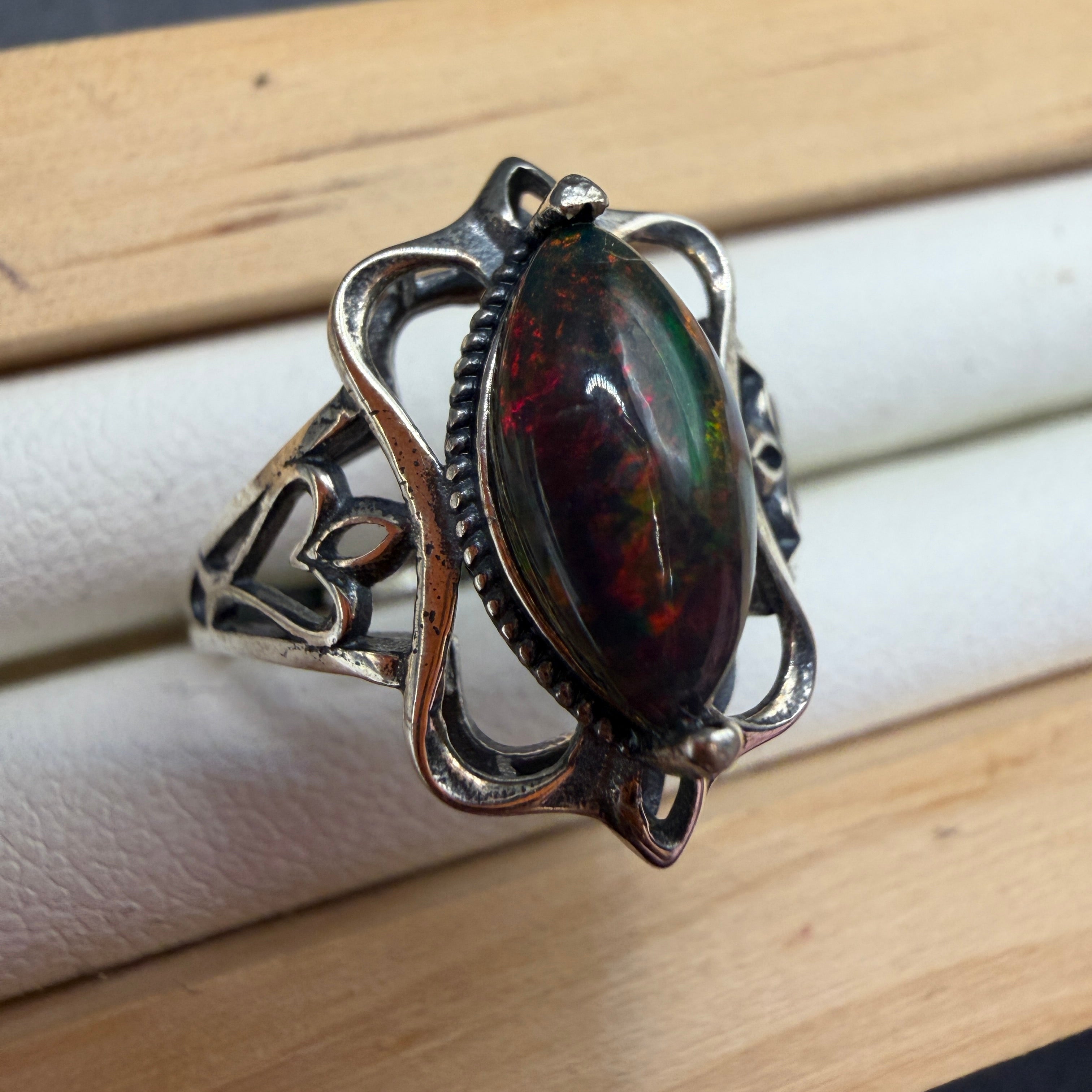 Black Opal S925 Adjustable Ring