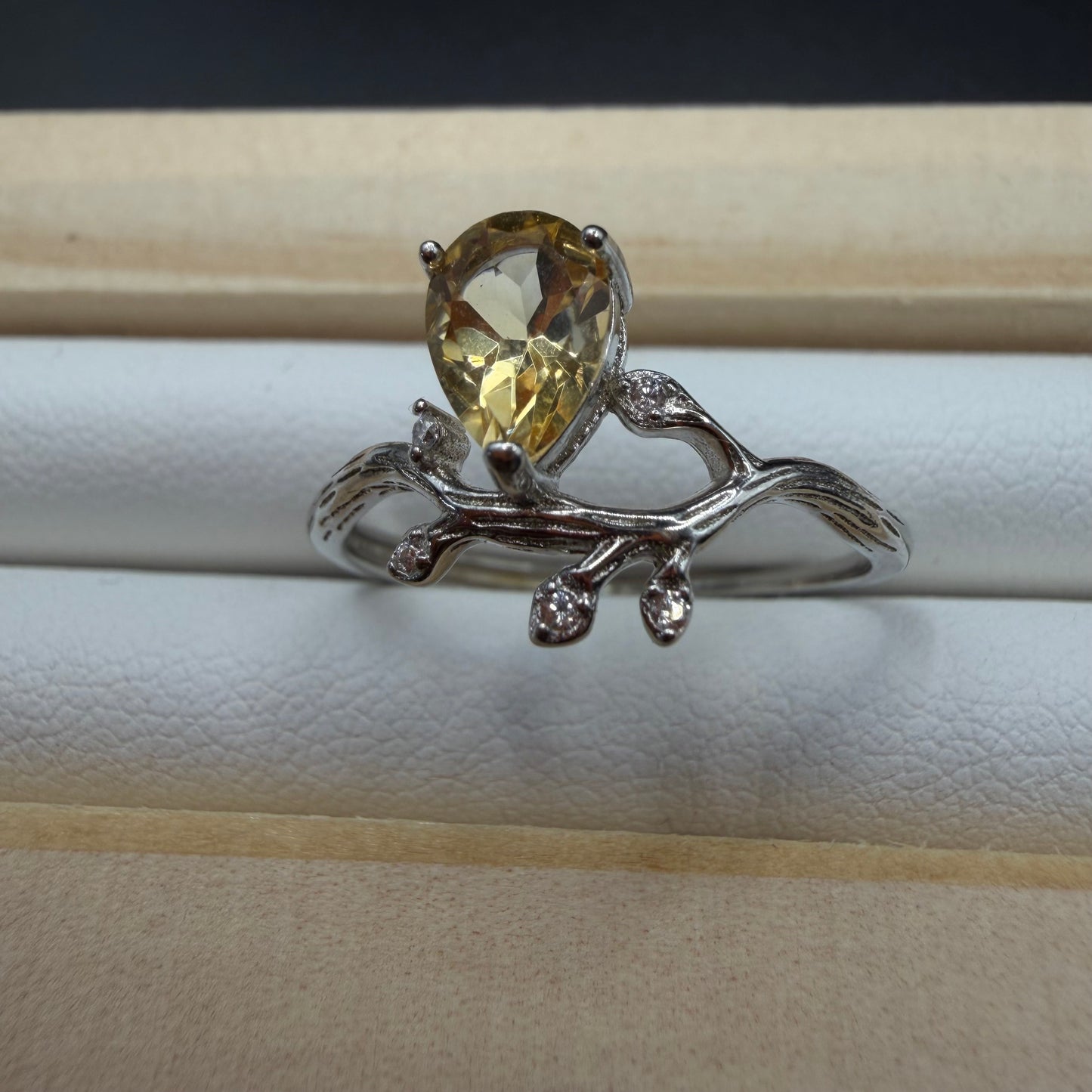 Citrine Teardrop S925 Adjustable Ring