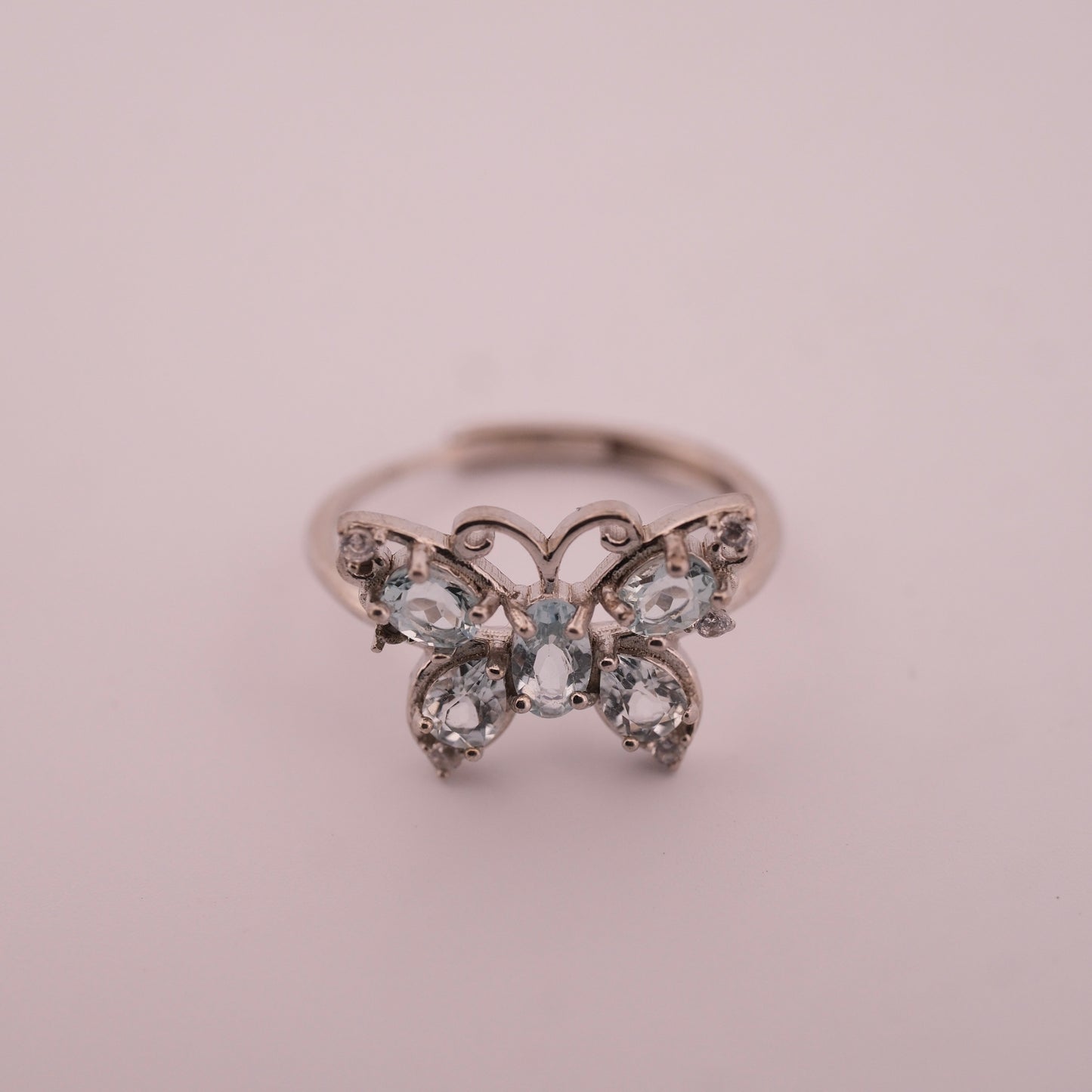 Aquamarine Butterfly S925 Adjustable Ring