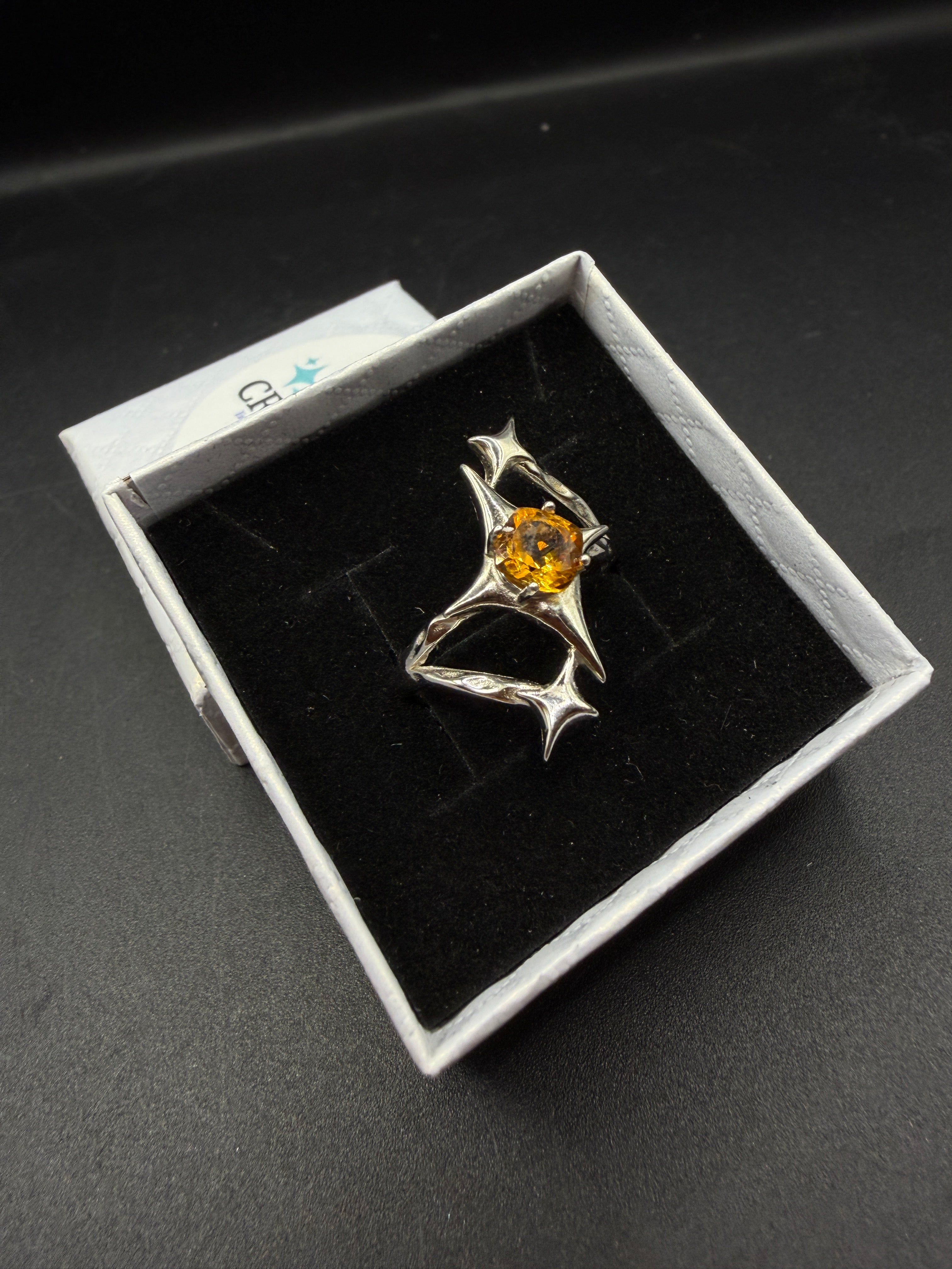 Citrine Star S925 Certified Adjustable Ring